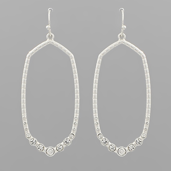 Pave Textured Metal Hexagon Earrings - Picture 2 of 2